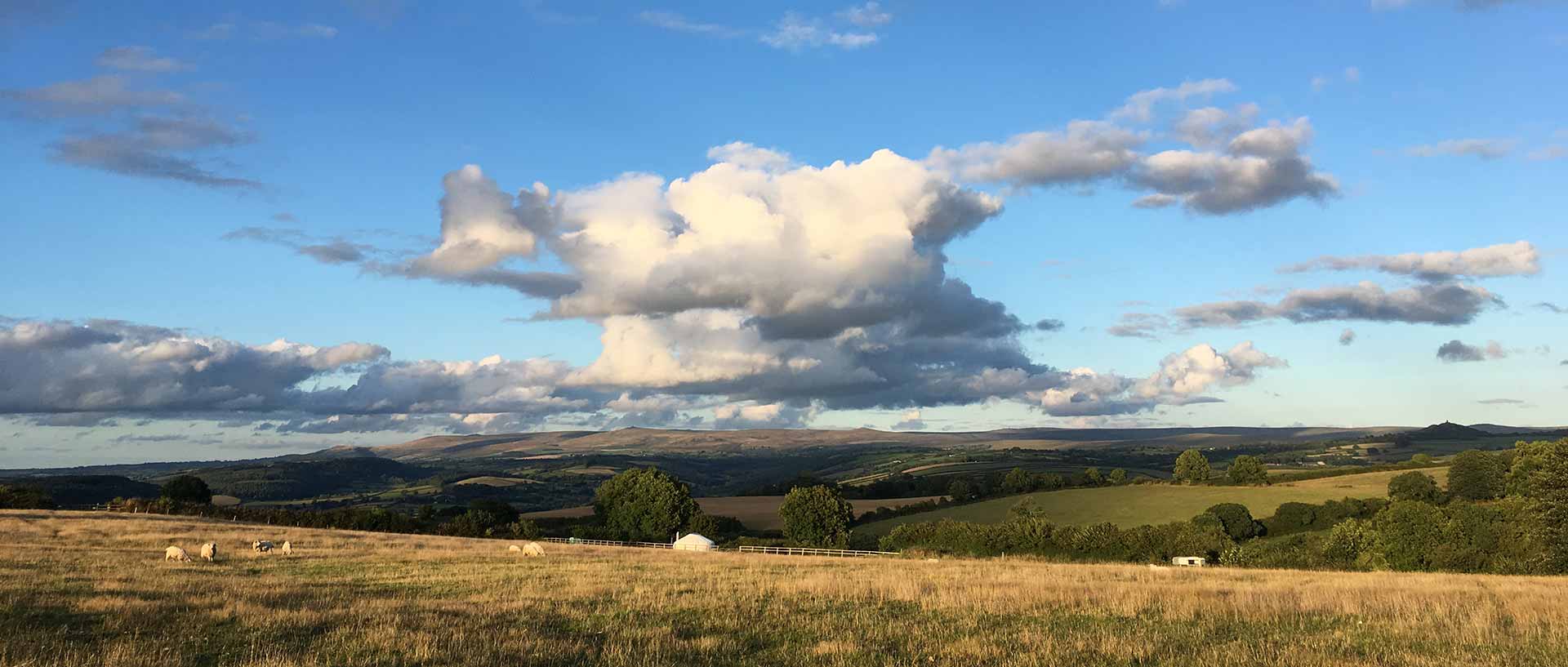 View across Dartmoor from Great Links yurt at Devon Yurt Holidays
