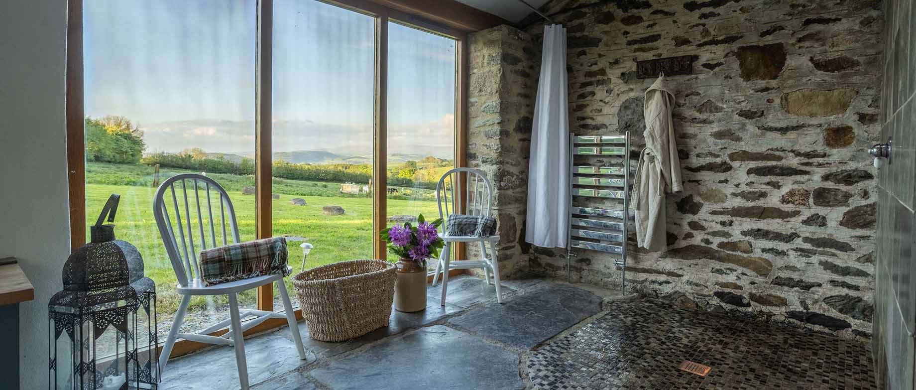 Wet room for yurts with views across Dartmoor
