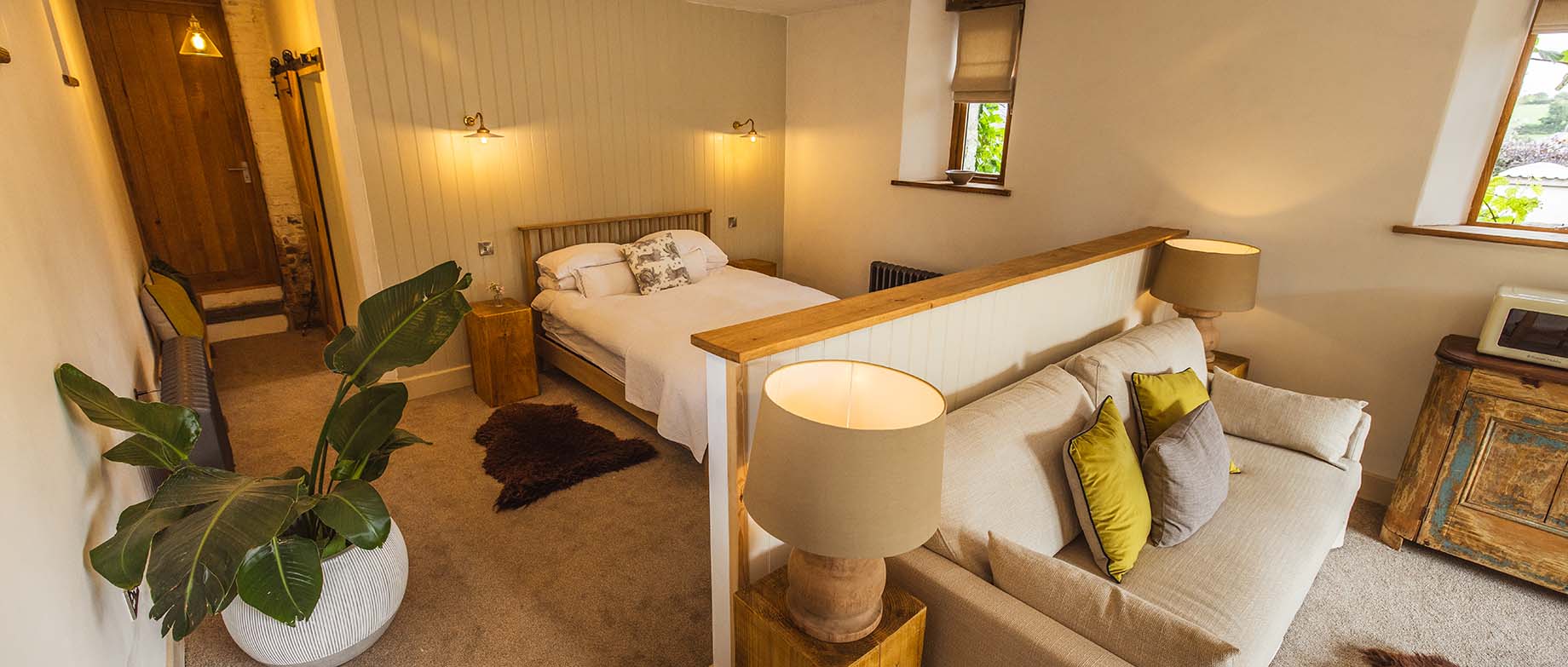 Open-plan layout with a king-sized bed