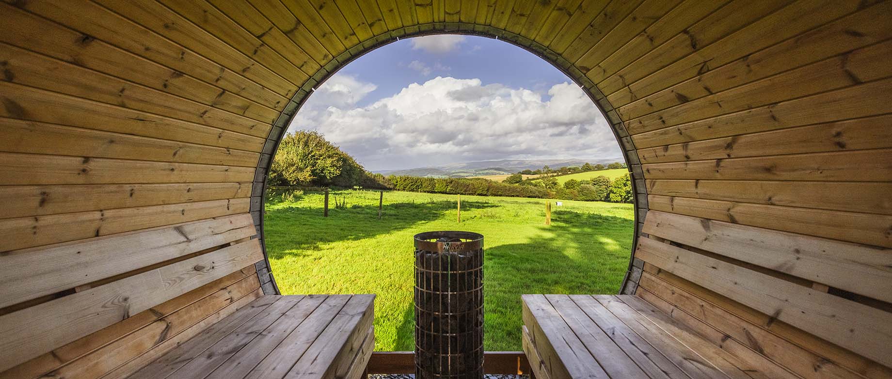 Outdoor sauna with stunning views across Devon countryside